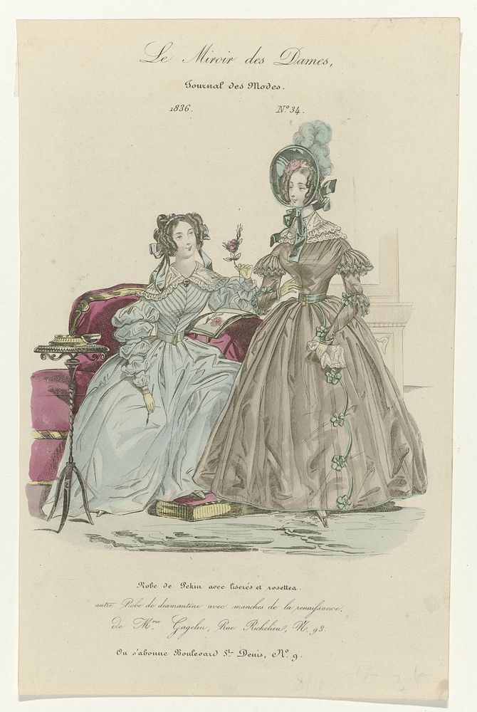 Le Miroir des Dames, Journal des Modes, 1836, No. 34 : Robe de Pekin (...) (1836) by anonymous