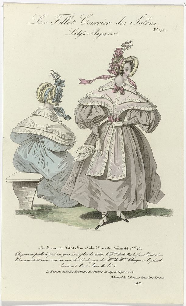 Le Follet Courrier des Salons, Lady's Magazine, 1833, No. 270: Chapeau en paill (...) (1833) by anonymous and J Page uitgever