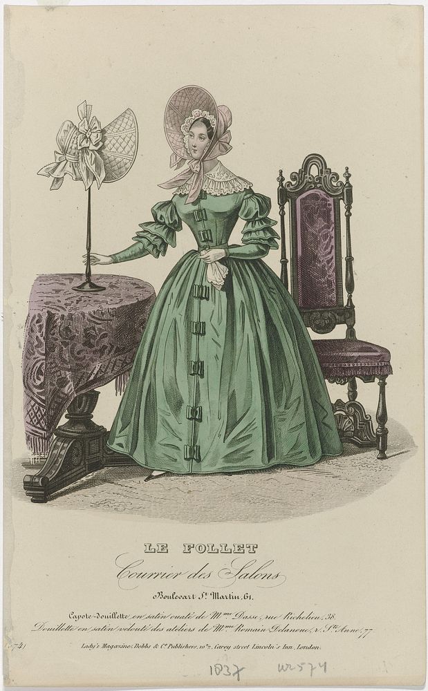 Le Follet Courrier des Salons, 1837, No. 574: Capote-douillett (...) (1837) by anonymous and Dobbs and Co