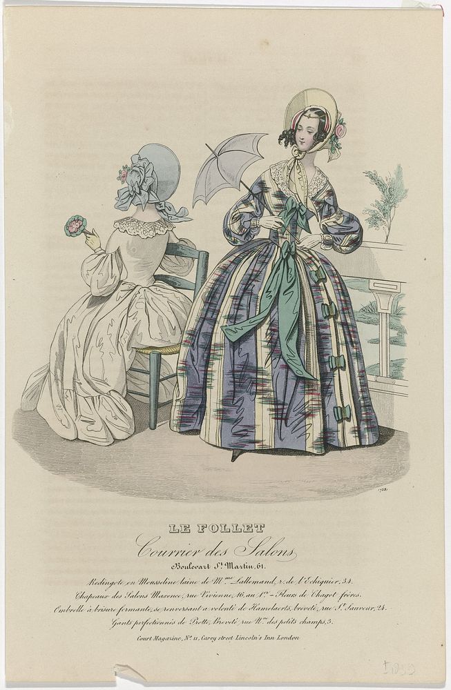 Le Follet Courrier des Salons, 1838, No. 758: Redingote en Mousseline lain (...) (1838) by anonymous