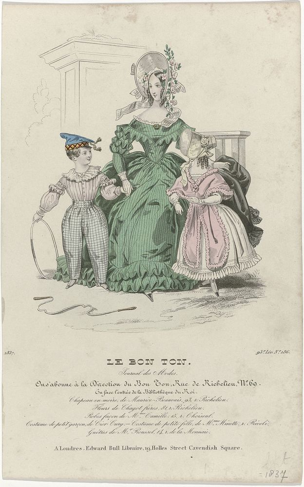 Le Bon Ton, Journal des Modes, 1837, 93e Liv. No. 186 : Chapeau en moir (...) (1837) by anonymous and Edward Bull