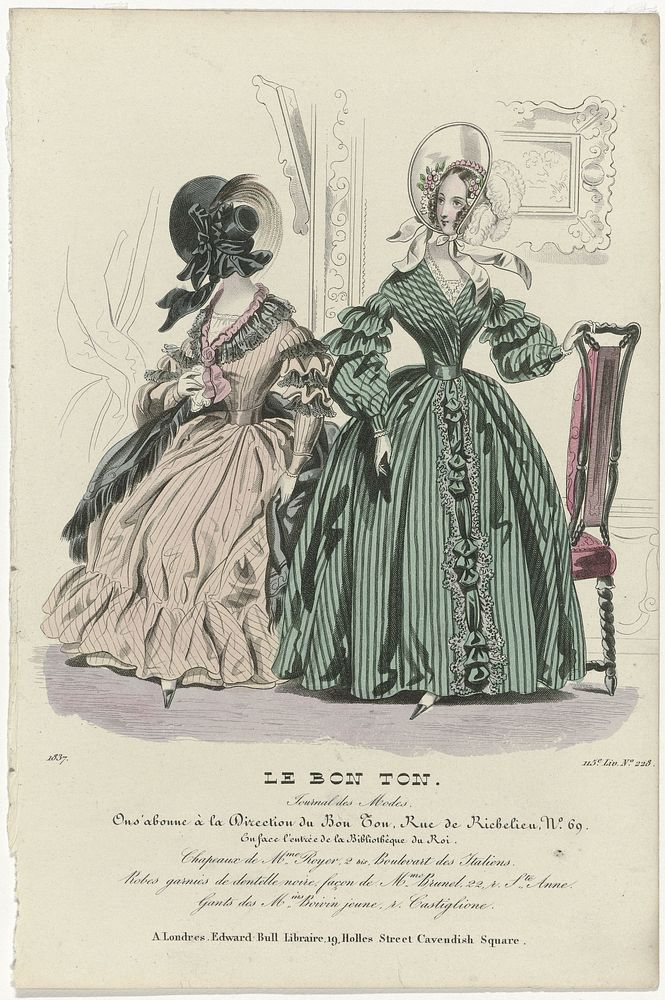 Le Bon Ton, Journal des Modes, 1837, 115e Liv. No. 228 : Chapeaux de Mme Royer (...) (1837) by anonymous and Edward Bull