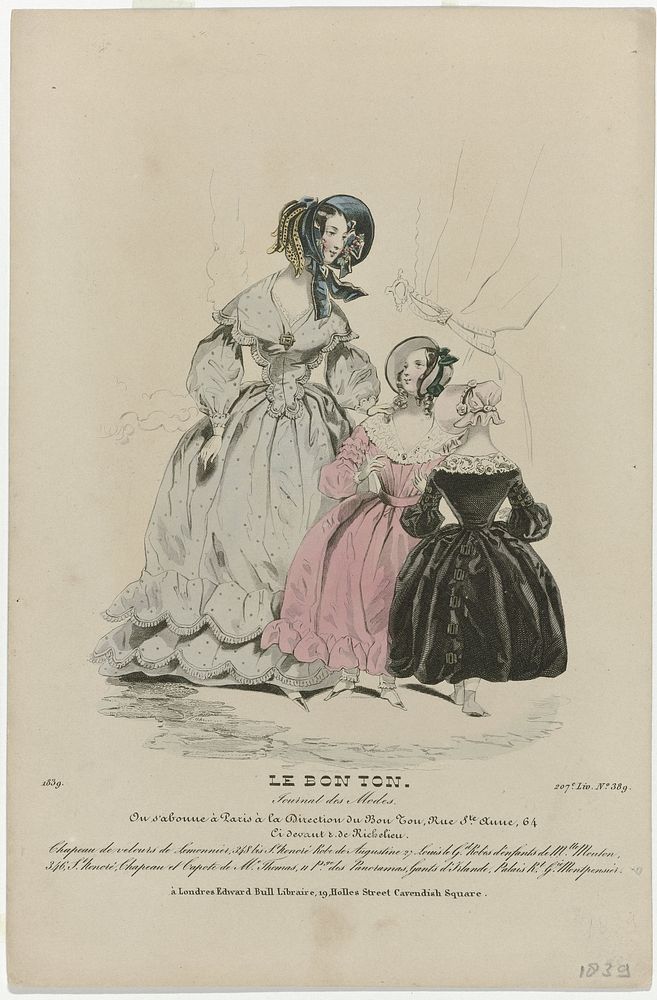 Le Bon Ton, Journal des Modes, 1839, 207e Liv. No. 389 : Chapeau de velours (...) (1839) by anonymous and Edward Bull
