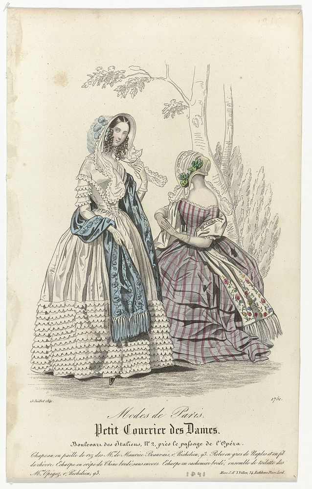 Petit Courrier des Dames, 15 juillet 1841, No. 1751 : Chapeau en paille de riz (...) (1841) by anonymous and S and J Fuller