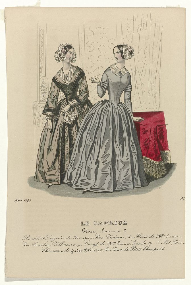 Le Caprice, mars 1843 : Bonnet et Lingeries (...) (1843) by S Créange