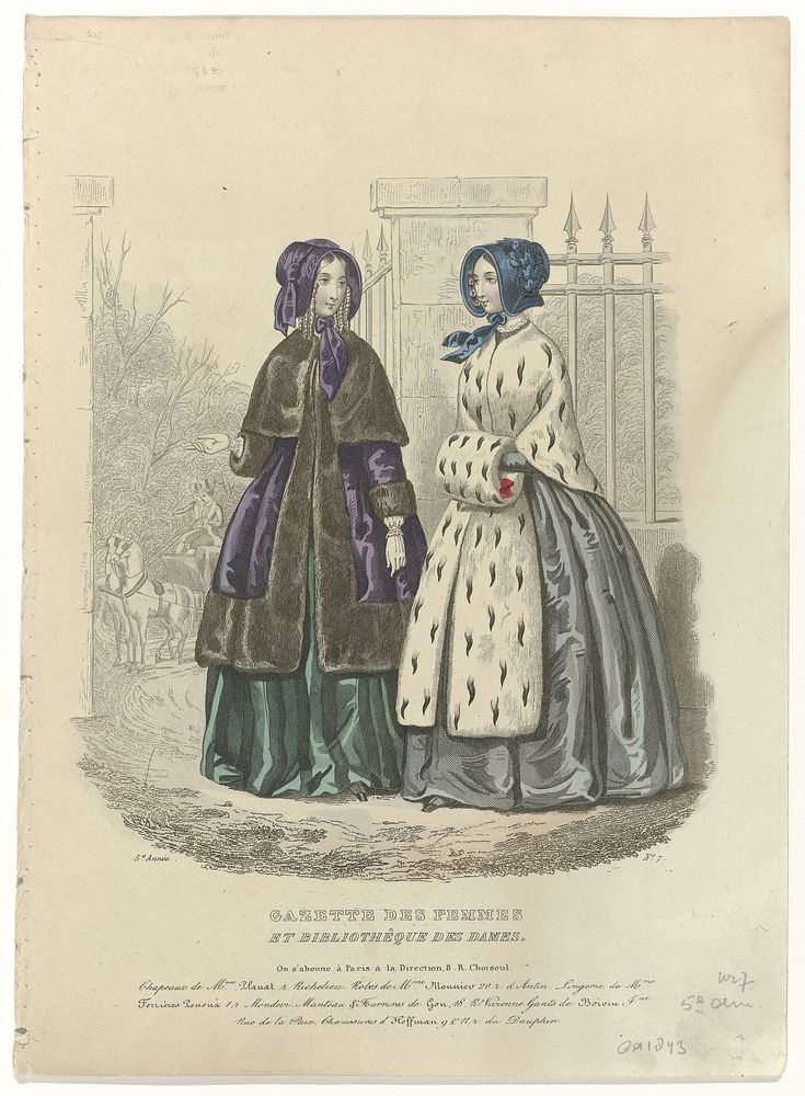 Gazette des Femmes et bibliothèque des dames, ca. 1843, 5e Annee, No. 7 : Chapeaux de Mme Planat (...) (c. 1843) by anonymous