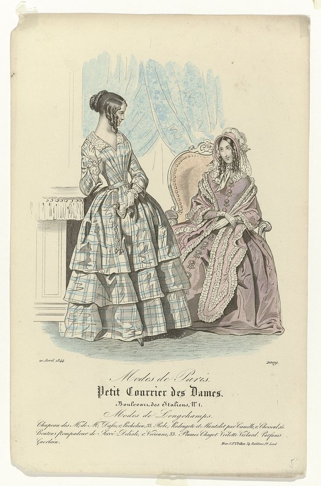 Petit Courrier des Dames, 20 avril 1844, No. 2009 : Chapeau des Mns de Mme Dass (...) (1844) by anonymous and S and J Fuller