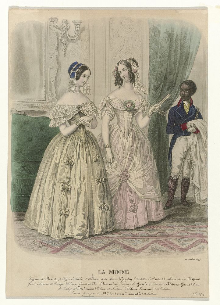 La Mode, 15 octobre 1844 : Coiffures de (Mariton) Etoffes (...) (1844) by Alexandre Marie Colin