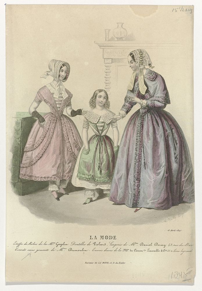 La Mode, 15 avril 1845 : Etoffes de Robes (...) (1845) by Bailly