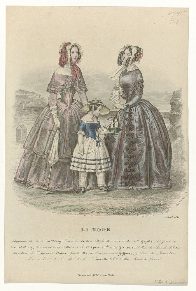 La Mode, 5 août 1845 : Chapeaux de Lemoniev Pelvey (...) (1845) by Florensa de Closménil and Bommier
