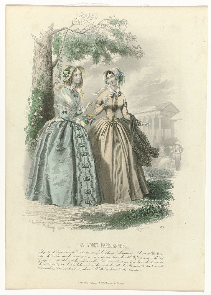 Les Modes Parisiennes, 1846, No. 179 : Chapeau et Capot (...) (1846) by Varin, Célestin Deshayes and Aubert and Cie
