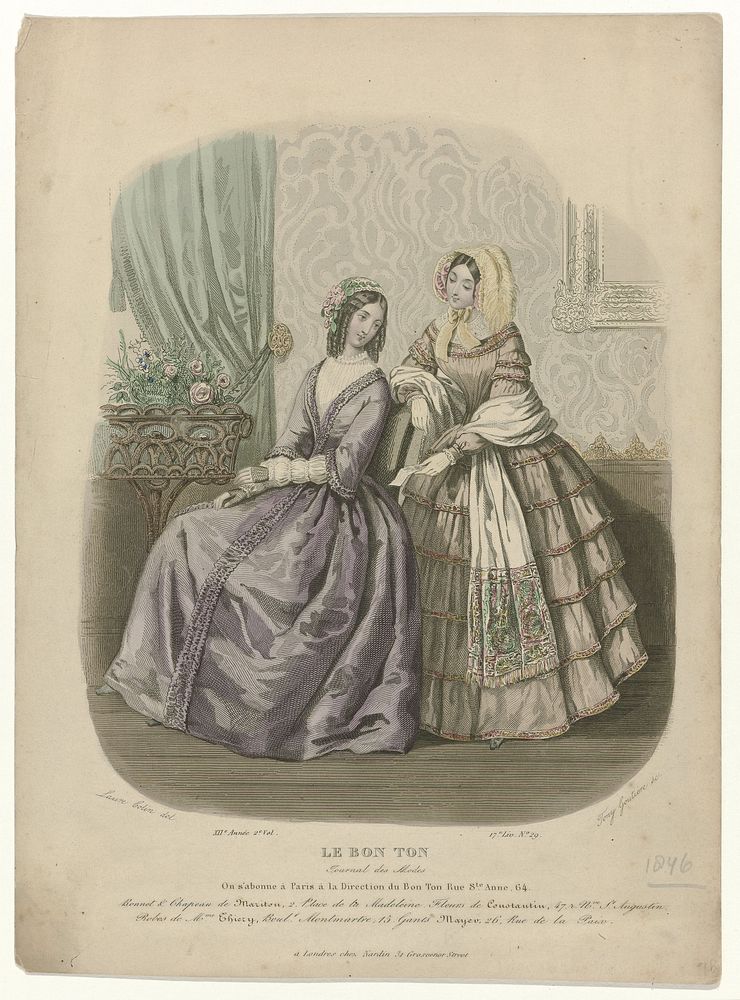 Le Bon Ton, Journal des Modes, 1846, 12e Année, 2e Vol. 17e Liv. No. 29 : Bonnet & Chapeau (...) (1846) by Tony Goutière…