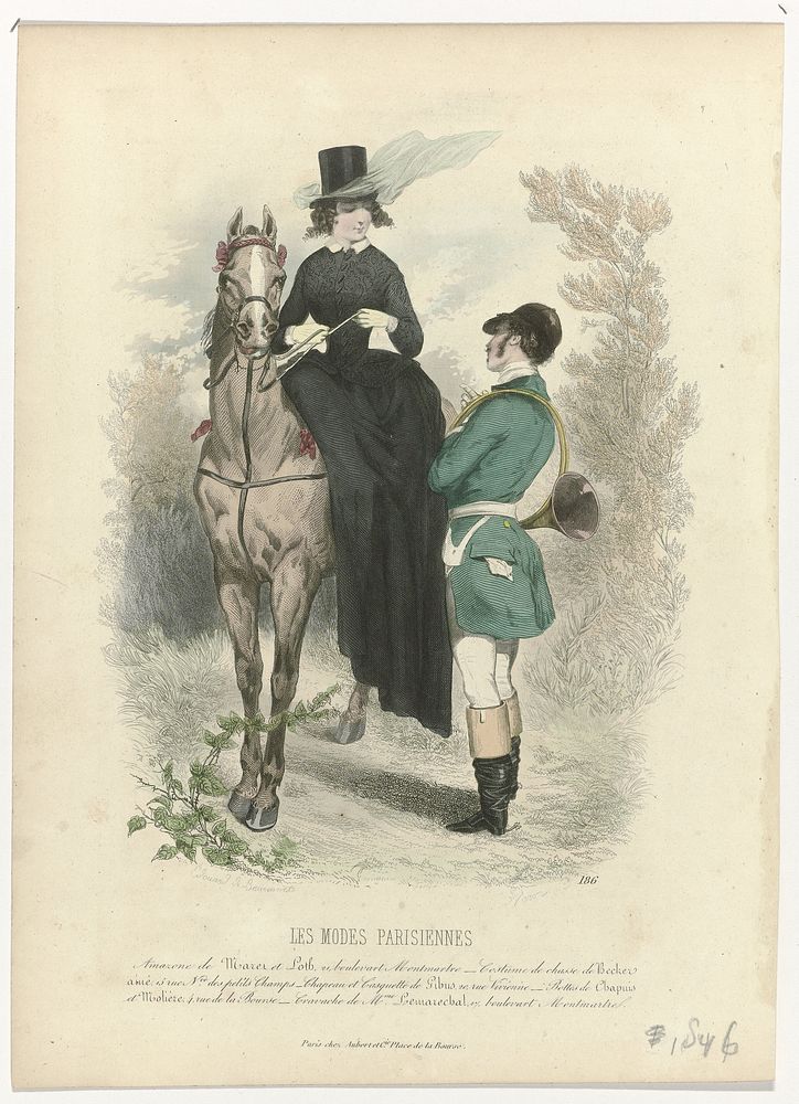 Les Modes Parisiennes, 1846, No. 186 : Amazone de Marel et Loth (...) (1846) by Varin, Edouard de Beaumont and Aubert and Cie