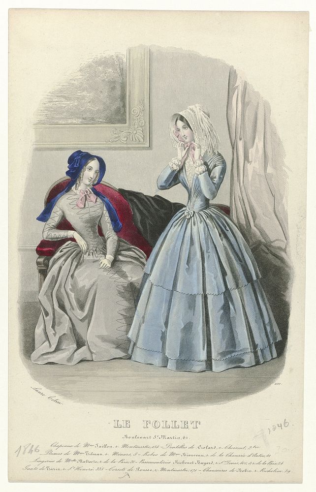 Le Follet, 1846, No. 1350 : Chapeaux de Mme Jaillon (...) (1846) by Laure Colin Noël and anonymous