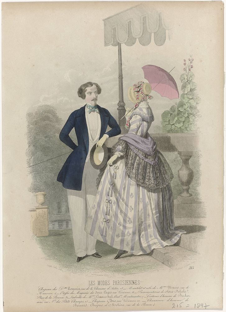 Les Modes Parisiennes, 11 avril 1847, No. 215 : Chapeau des Delles Romain (...) (1847) by Montaut d Oleron Gabriel Xavier…