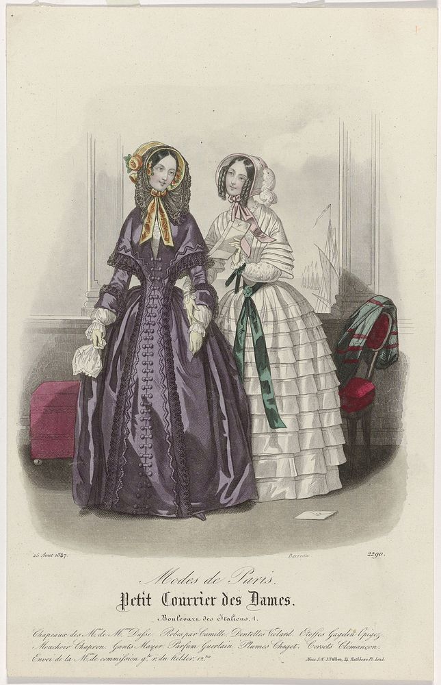Petit Courrier des Dames, 25 août 1847, No. 2290 : Chapeau des Mns de Mme Dass (...) (1847) by Jean Charles Michel Barreau…