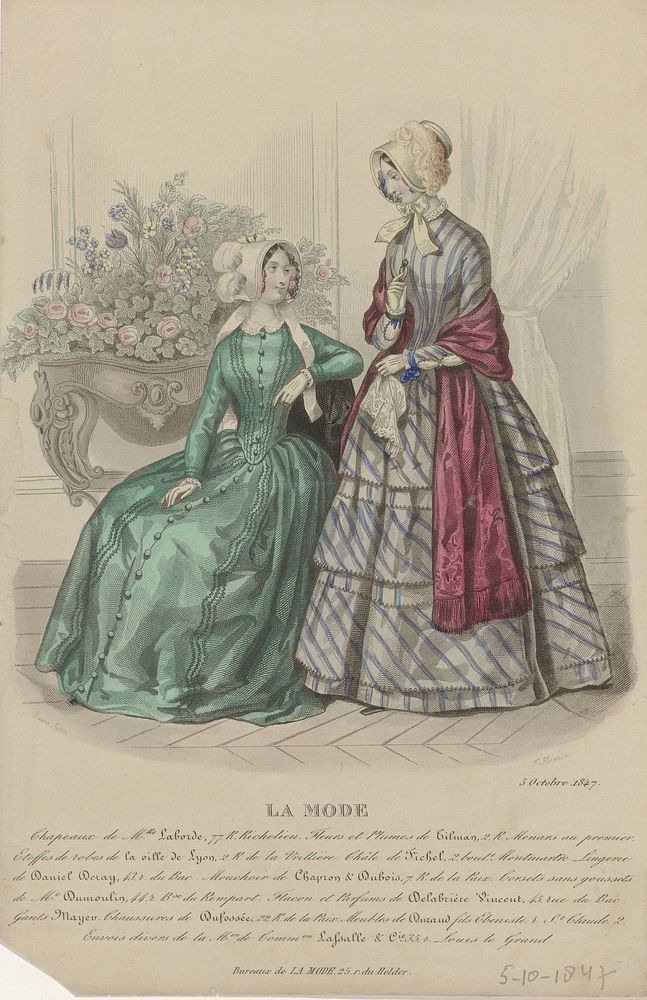 La Mode, 5 octobre 1847 : Chapeau de M.lle Labord (...) (1847) by Florensa de Closménil and Laure Colin Noël