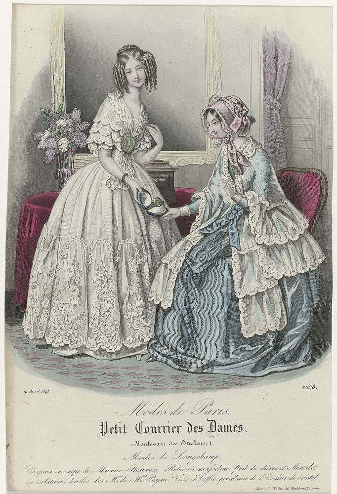 Petit Courrier des Dames, 15 avril 1847, No. 2258 : Chapeau en crépe de Maurice-Beauvais (...) (1847) by anonymous and S and…