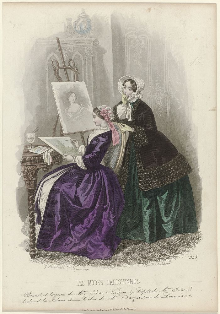 Les Modes Parisiennes, 1849, No. 353 : Bonnet et lingeries (...) (1849) by Montaut d Oleron Gabriel Xavier, Morin and Aubert…