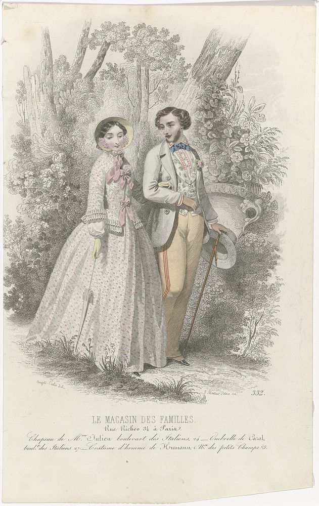 Le Magasin des Familles, 1849, No. 332 : Chapeau de Mme Julieu (...) (1849) by Montaut d Oleron Gabriel Xavier and François…
