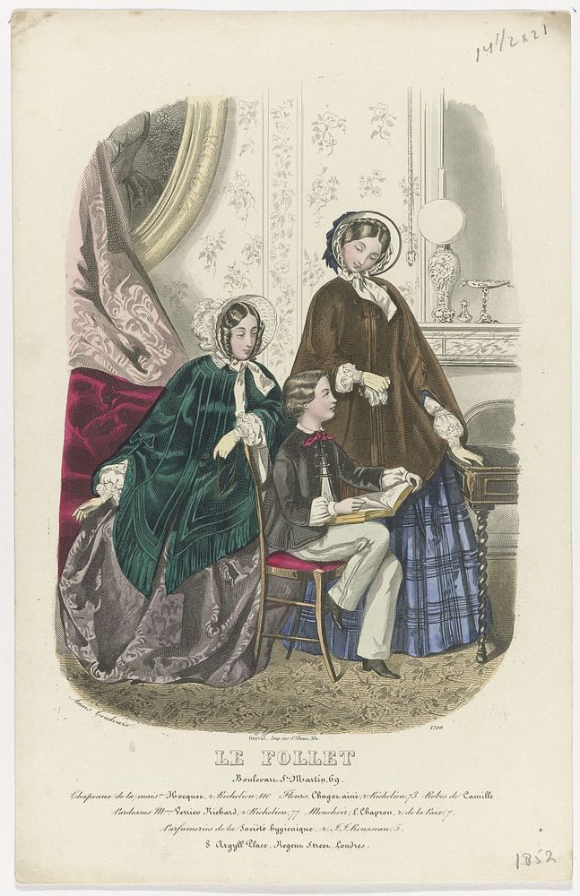 Le Follet, 1852, No. 1709 : Chapeaux de la mais.n.Hocquet (...) (1852) by anonymous, Anaïs Colin Toudouze and Gerval