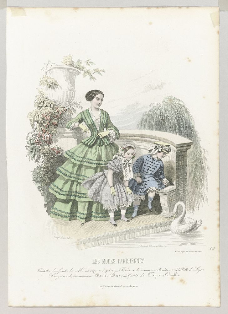 Les Modes Parisiennes, 1854, No. 601 : Toilettes d'enfants (...) (1854) by Montaut d Oleron Gabriel Xavier, Millin, François…