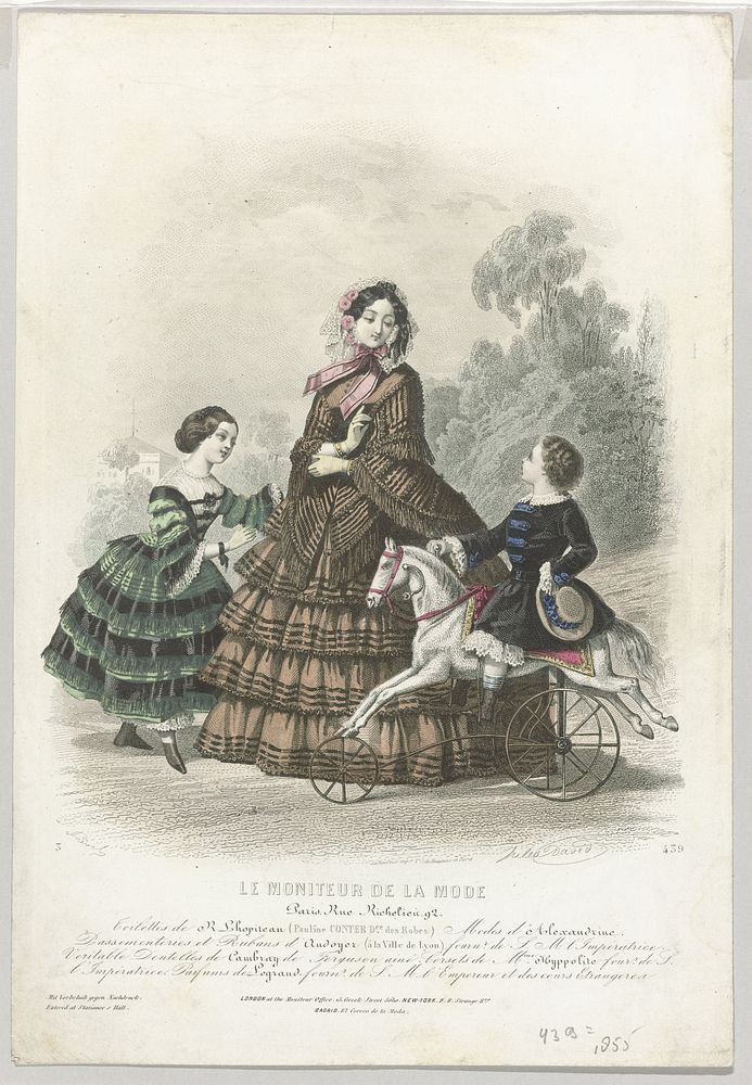 Le Moniteur de la mode, 1855, No. 439 : Toilettes de R.Lhopiteau.. (1855) by Préval, Jules David 1808 1892, E B Strange and…