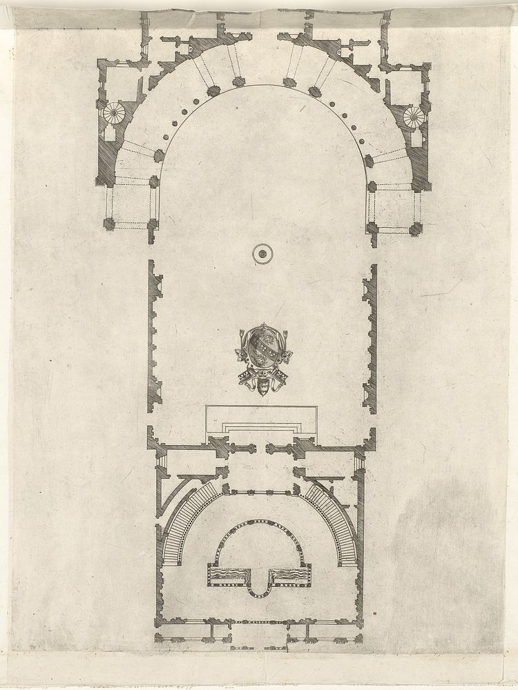 Plattegrond van het binnenhof van de Villa Giulia te Rome (1560 - 1590) by anonymous, Bartolomeo Ammanati and Antonio Lafreri