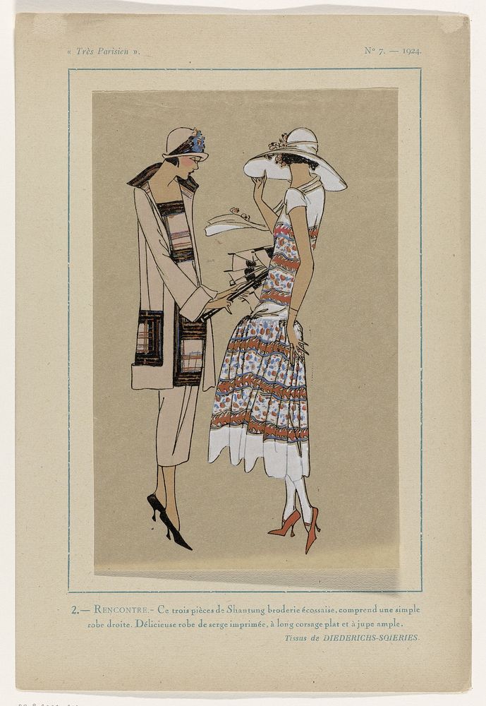 Très Parisien, 1924, No. 7 : 2.-RENCONTRE.-Ce trois pièces, (...) (1924) by anonymous, Diederichs Soieries and G P Joumard