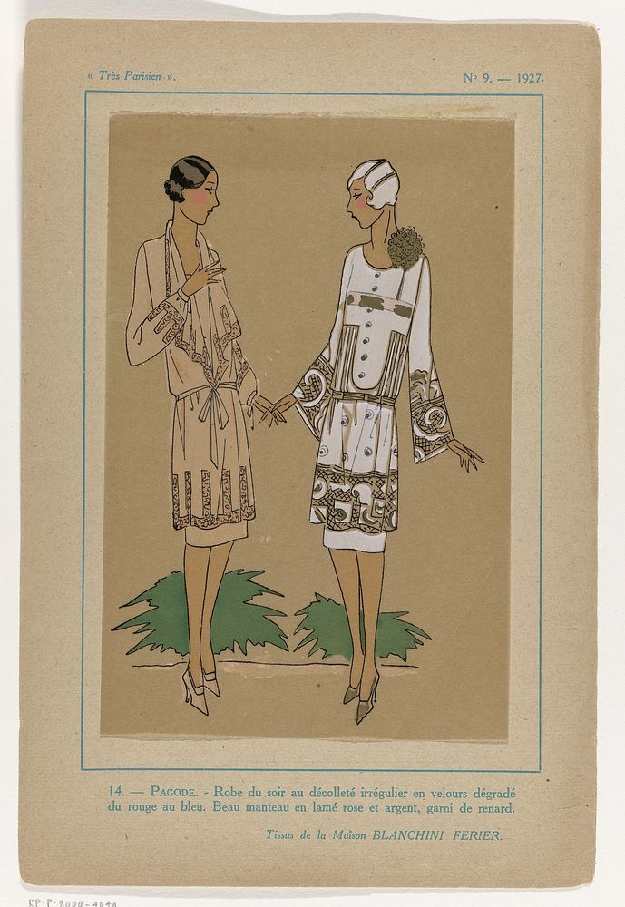 Très Parisien, 1927, No. 9 : 14.- PAGODE.- Robe du soir (...) (1927) by anonymous, Bianchini Férier and G P Joumard