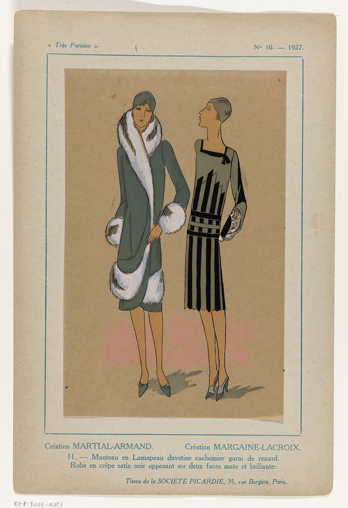 Très Parisien, 1927, No. 10 : -11. Création MARTIAL-ARMAND. Création MARGAINE-LACROIX. / 11. - Manteau (...) (1927) by…