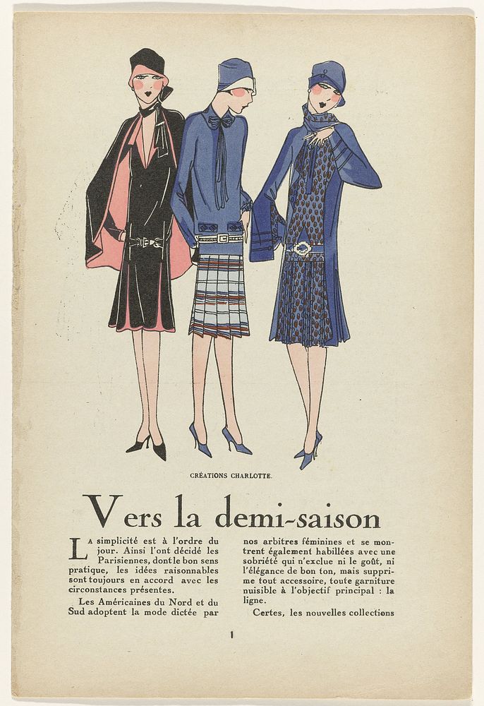 Très Parisien, 1927 : CRÈATIONS CHARLOTTE / Vers la demi-saison (...) (1927) by anonymous, Charlotte and G P Joumard