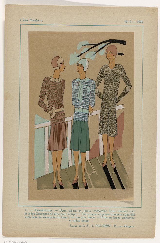 Très Parisien, 1928, No. 2 : 11.- PROMENEUSES.- Deux pièces en jersey (...) (1928) by anonymous, S A Picardie and G P Joumard
