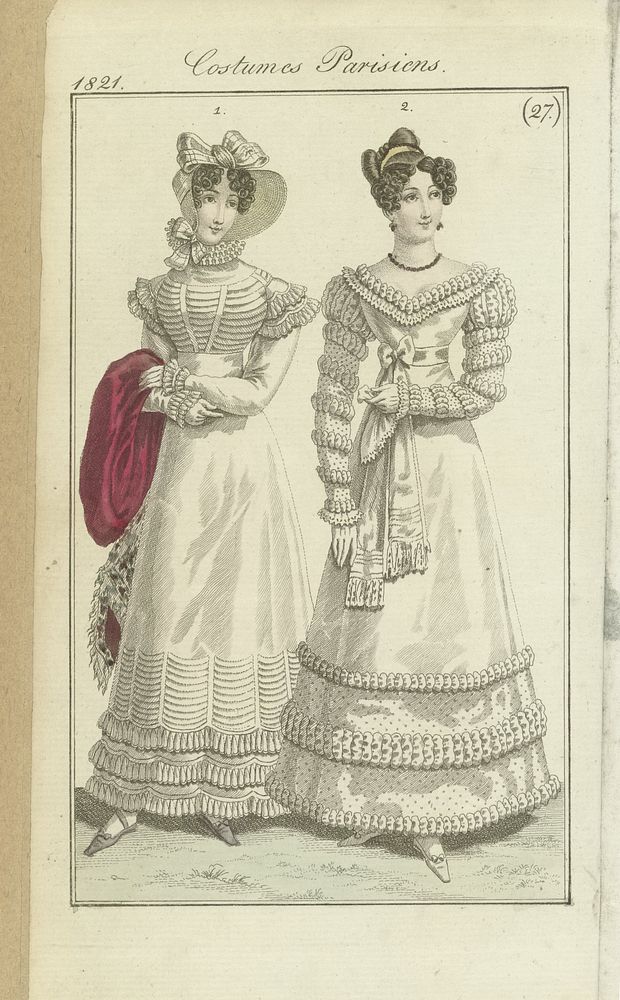 Journal des Dames et des Modes, editie Frankfurt 1 juillet 1821, Costumes Parisienes (27) (1821) by anonymous and J P Lemaire
