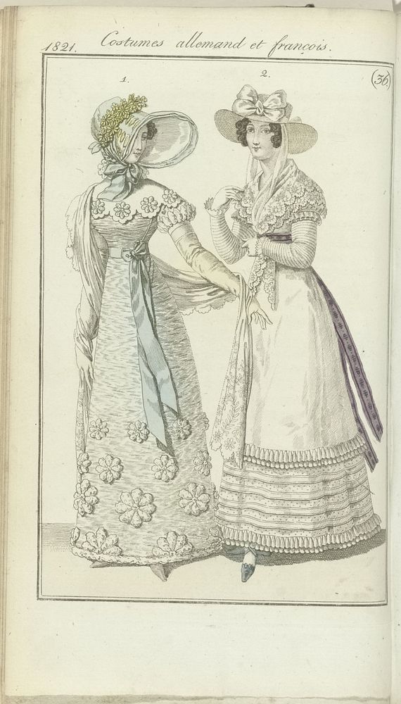 Journal des Dames et des Modes, editie Frankfurt 2 septembre 1821, Costumes allemand et françois (36) (1821) by anonymous…