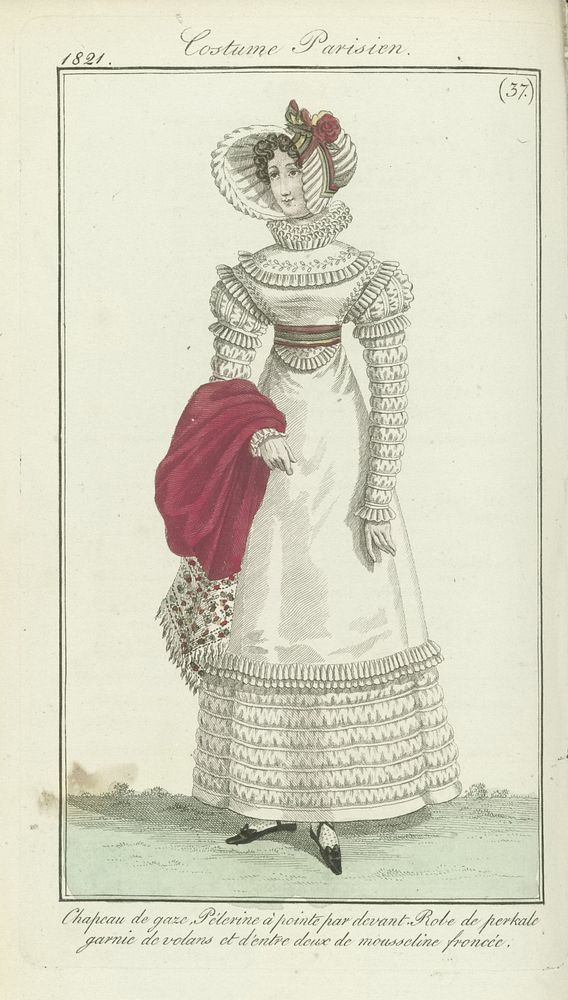 Journal des Dames et des Modes, editie Frankfurt 9 septembre 1821, Costume Parisien (37) : Chapeau de gaz (...) (1821) by…