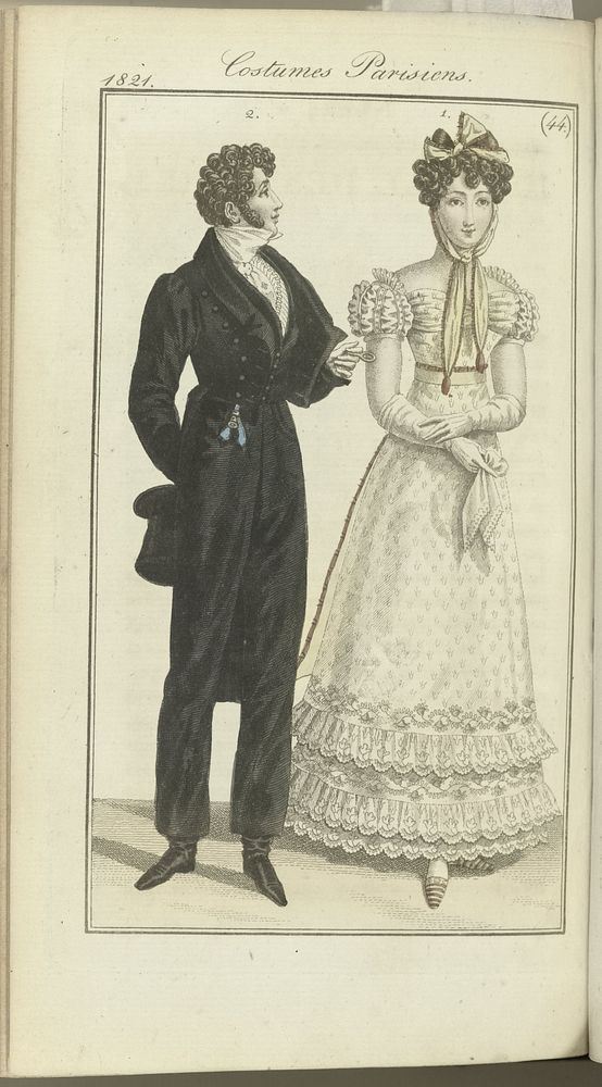 Journal des Dames et des Modes, editie Frankfurt 28 octobre 1821, Costumes Parisiens (44) (1821) by anonymous and J P Lemaire