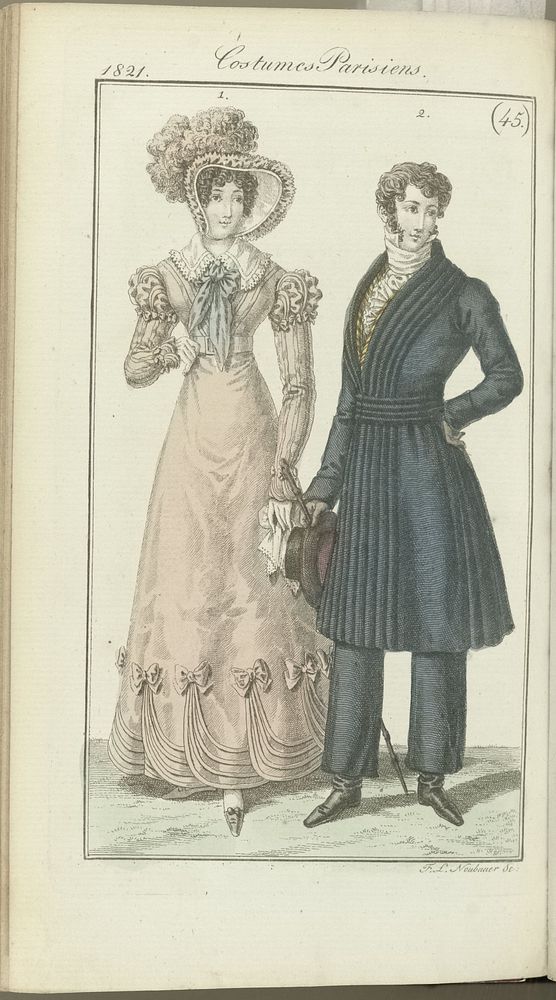 Journal des Dames et des Modes, editie Frankfurt 4 novembre 1821, Costumes Parisiens (45) (1821) by anonymous and J P Lemaire