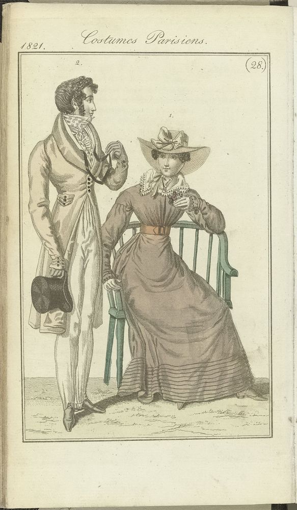 Journal des Dames et des Modes, editie Frankfurt  8 juillet 1821, Costumes Parisiens (28) (1821) by anonymous and J P Lemaire