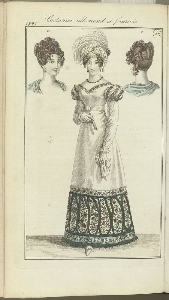 Journal des Dames et des Modes, editie Frankfurt 11 novembre  1821, Costumes allemand et françois (46) (1821) by anonymous…