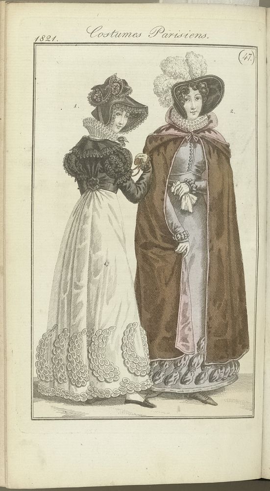 Journal des Dames et des Modes, editie Frankfurt 18 novembre 1821, Costumes Parisiens (47) (1821) by anonymous and J P…