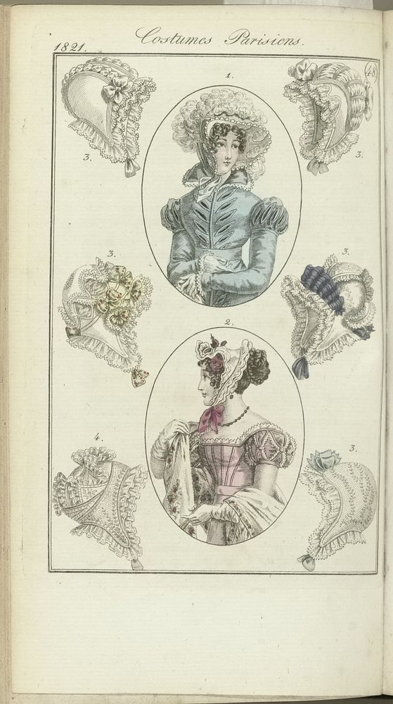 Journal des Dames et des Modes, editie Frankfurt 25 novembre 1821, Costumes Parisiens (48) (1821) by anonymous and J P…