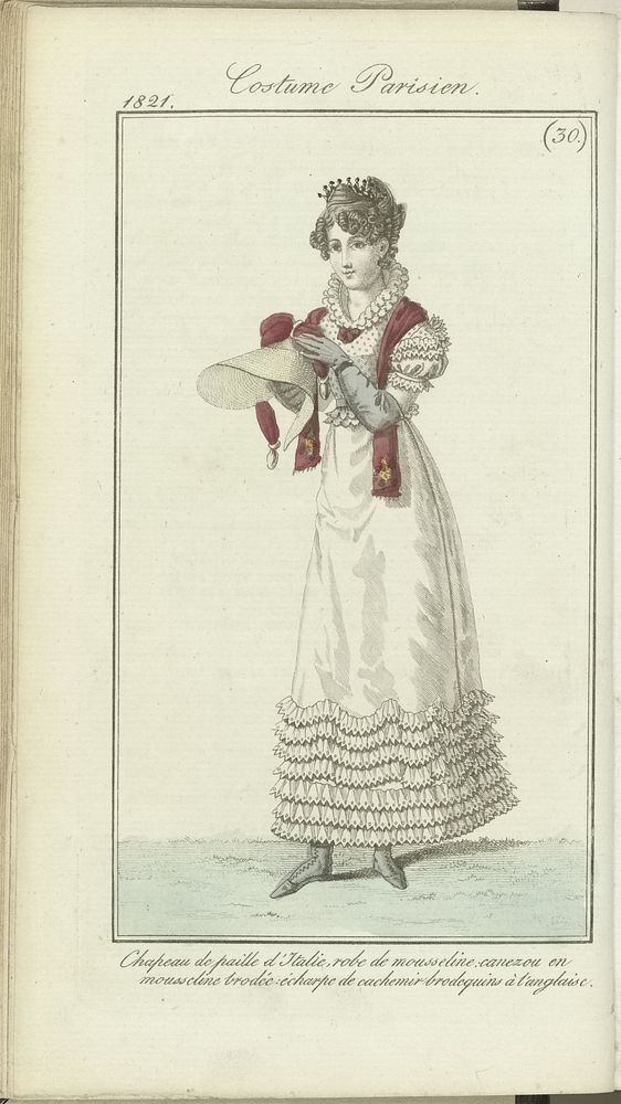Journal des Dames et des Modes, editie Frankfurt 22 juillet 1821, Costume Parisien (30): Chapeau de paille d'Itali (...)…