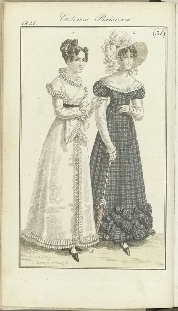 Journal des Dames et des Modes, editie Frankfurt 29 juillet 1821, Costumes Parisiens (31) (1821) by anonymous and J P Lemaire