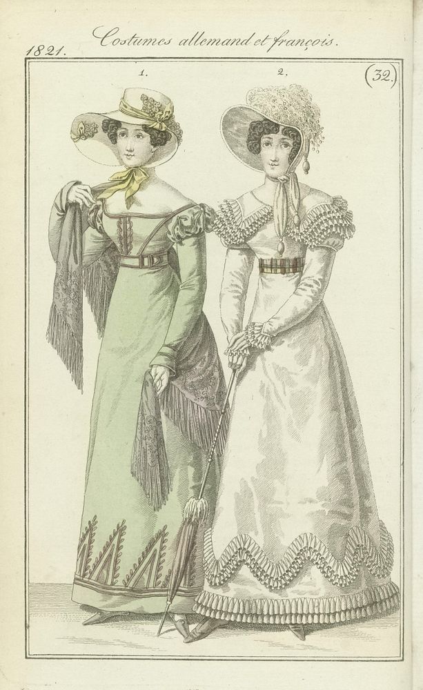Journal des Dames et des Modes, editie Frankfurt 5 aout 1821, Costumes allemand et françois (32) (1821) by anonymous and J P…