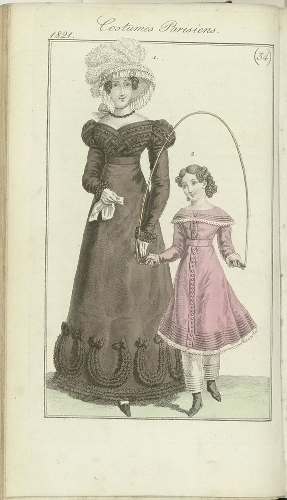 Journal des Dames et des Modes, editie Frankfurt 19 aout 1821, Costumes Parisiens (34) (1821) by anonymous and J P Lemaire