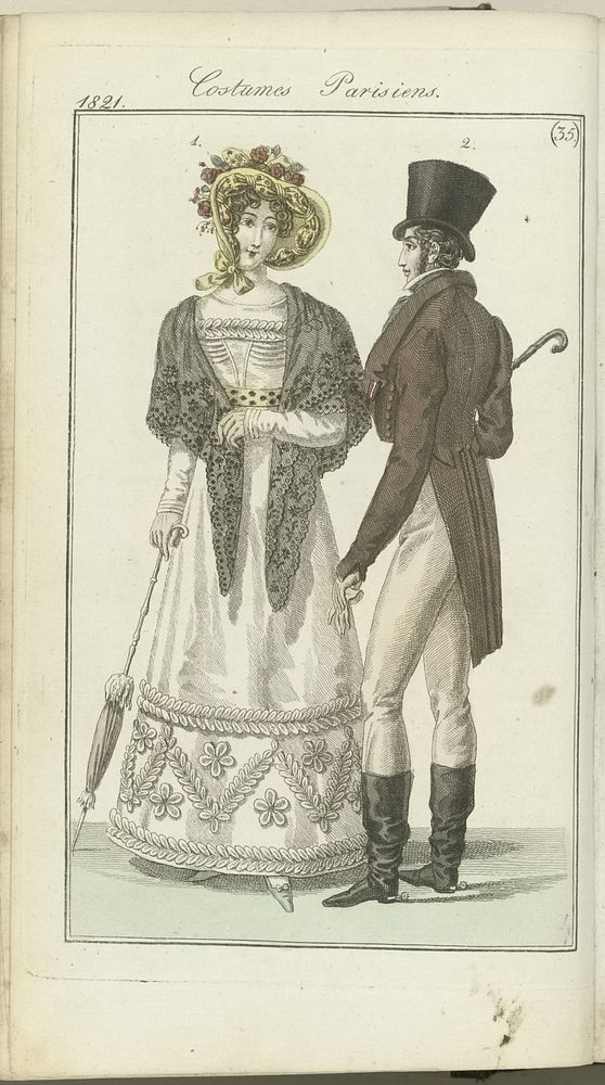 Journal des Dames et des Modes, editie Frankfurt 26 aout 1821, Costumes Parisiens (35) (1821) by anonymous and J P Lemaire