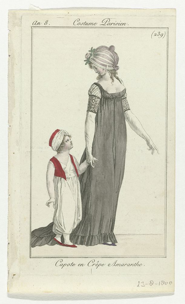 Journal des Dames et des Modes, Costume Parisien, 23 août 1800, (239) : Capote en Crêp (...) (1800) by anonymous and Pierre…