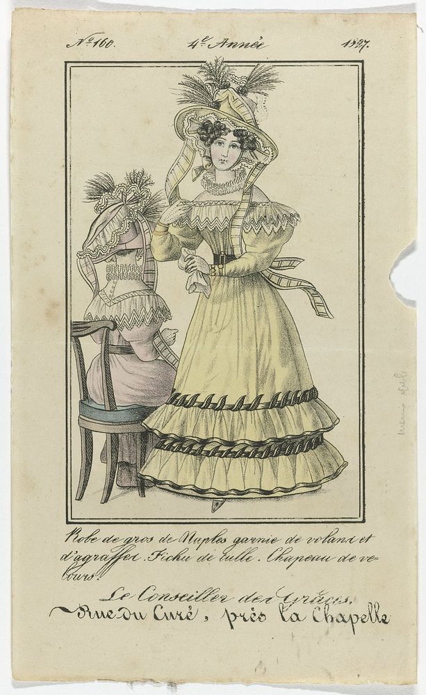 Le Conseiller des Grâces 1827, No. 160, 4e Année: Robe de gros de Naples (...) (1827) by anonymous