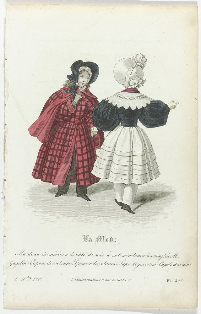 La Mode, 8 octobre 1832, Pl. 270 : Manteau de mérinos (...) (1832) by anonymous